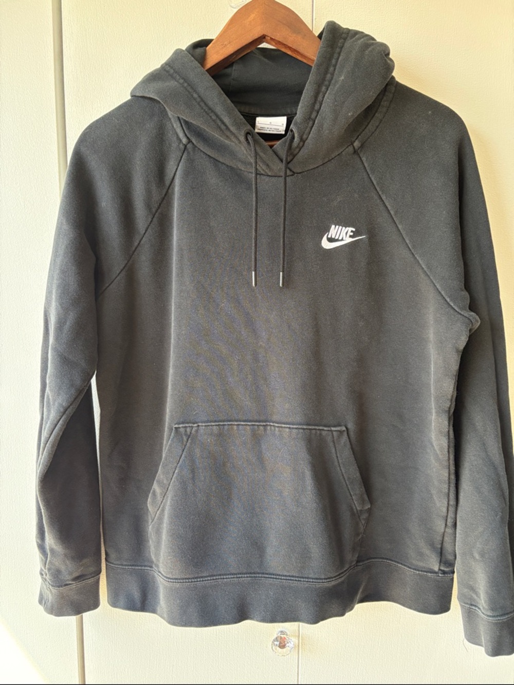 Nike Black Pullover Hoodie with White Swoosh Size Large